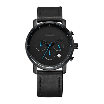 Mens Black Leather Chronograph Watch
