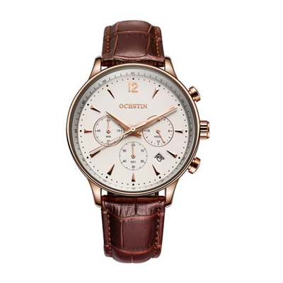 Mens Creme and Gold Waterproof Dress Watch