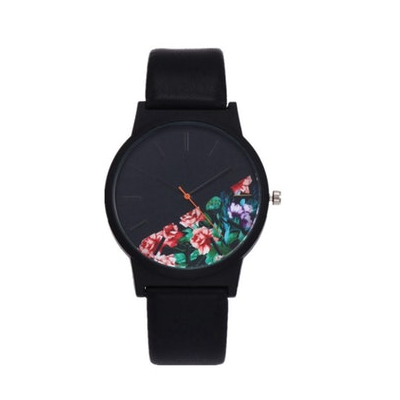 Floral Black Face Womens Watch