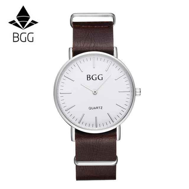 Leather Strap Classic Round Face Watch
