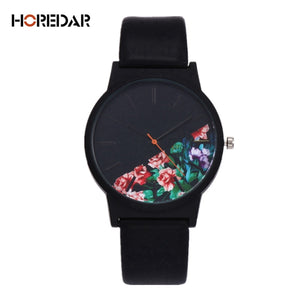 Floral Black Face Womens Watch