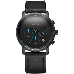 Mens Black Leather Chronograph Watch